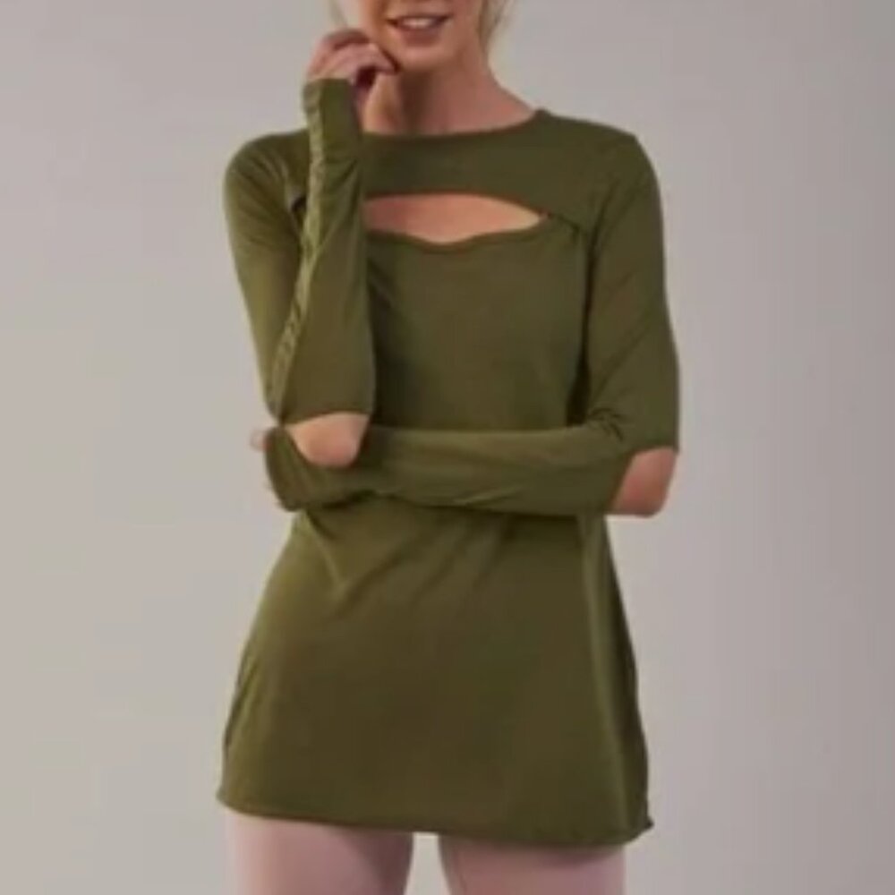 Gymshark Long Sleeve Cut Out Green Top XS